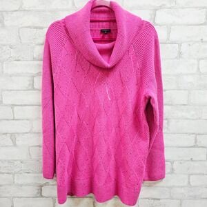 NWT Talbots Plus Hot Pink Cowl Neck Cable Knit Speckled Sweater 1X NWT